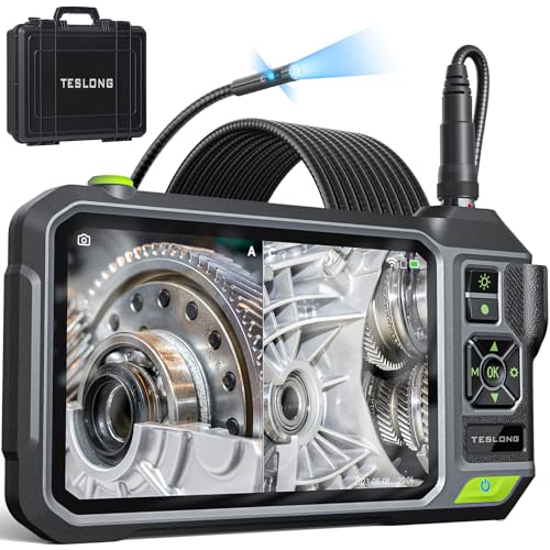 Teslong Triple Lens Borescope with 7" IPS Screen, 1080P HD Industrial Endoscope Inspection Camera with Light, 16.5FT Flexible Automotive Mechanic Scope Tool, Waterproof Pipe Snake Camera in