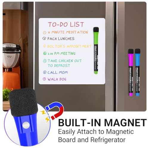 Magnetic Dry Erase Markers Fine Point Tip, 12 Count Colorful White Board Markers Dry Erase Marker with Eraser Cap, Low Odor Thin Marking for Teachers, Calendar Boards, Office, School Supplies