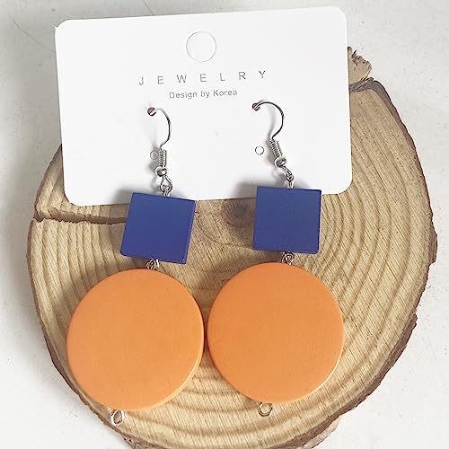 coadipress Wooden Earrings for Women Bohemian Yellow Square Green Round Disc Dangle Drop Geometric Studs Earrings Jewelry 7