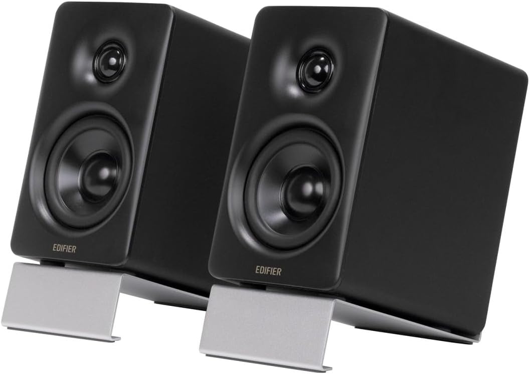 M60 Compact Desktop Speakers 2.0, for PC/Laptop/Computer, Bluetooth v5.3, USB C & 3.5 mm AUX, Hi-Res Audio Wireless Certified, 66W RMS, for Music and Gaming, Pair with Stands, Black