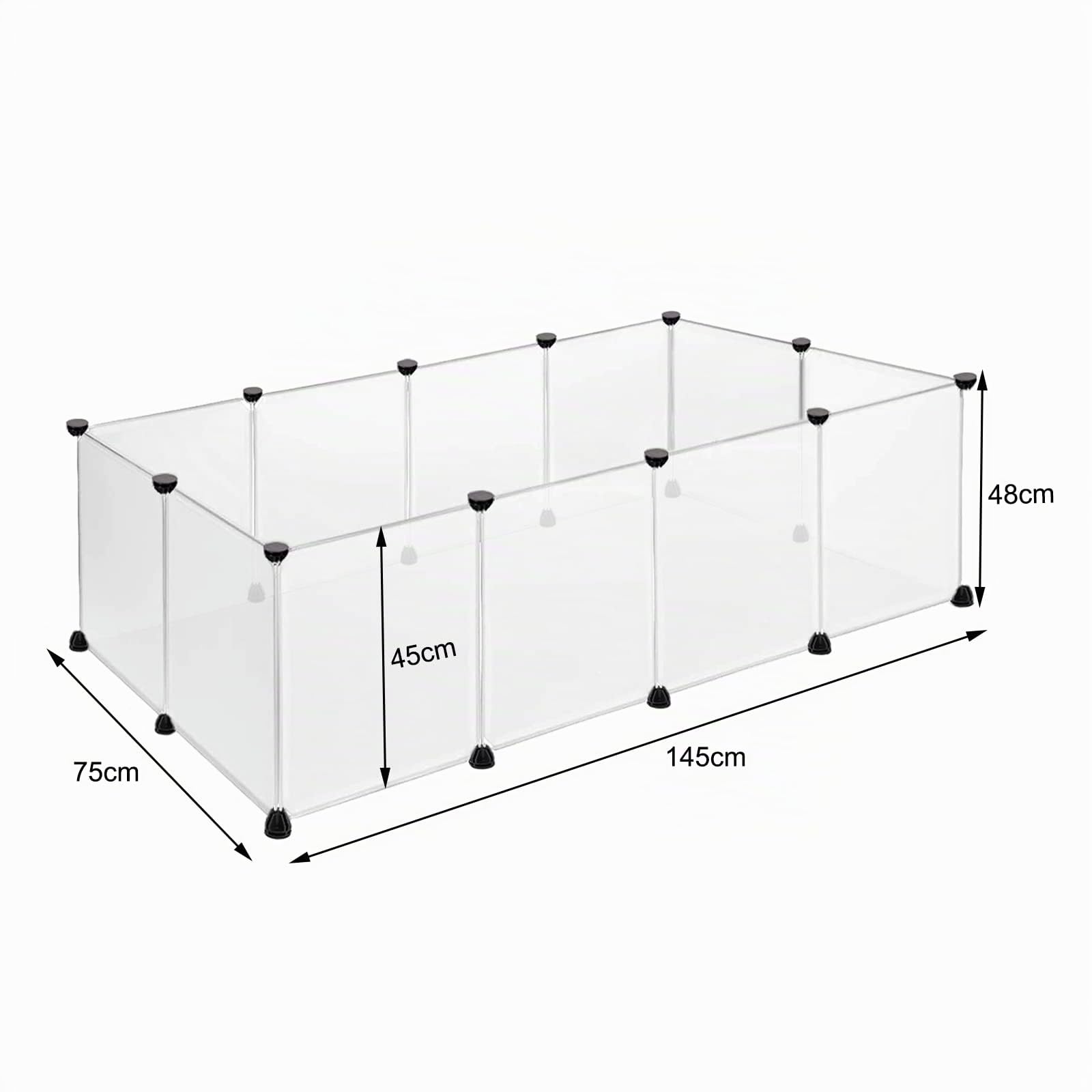 Enclos pour animaux de compagnie avec grille en métal pour l'intérieur et l'extérieur (Blanc, 12 pièces avec portes 145x75x48 cm)