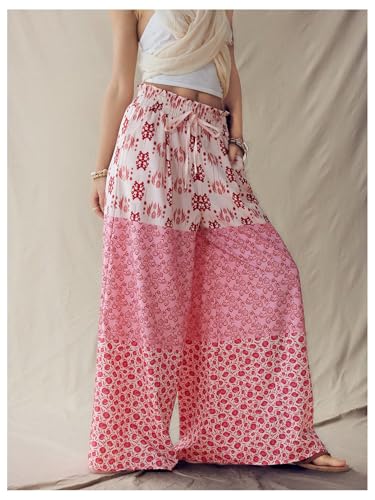 MakeMeChic Women's Boho Wide Leg Palazzo Pants Drawstring Paperbag Waist Trousers with Pockets2
