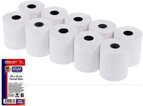 KRAF Termal Rulo Yazarkasa Pos Ka d , 56mm x 16m, 10lu Paket, Beyaz