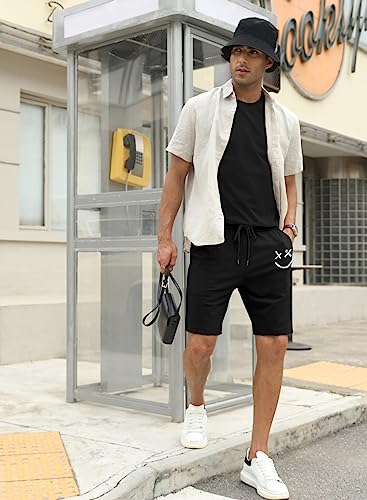 Jmierr Mens Cotton Sweat Shorts 7 Inch Inseam Running Shorts With 3 Pockets Workout Lounge Jogger Athletic Shorts, Us36(L), A Black #TOP3