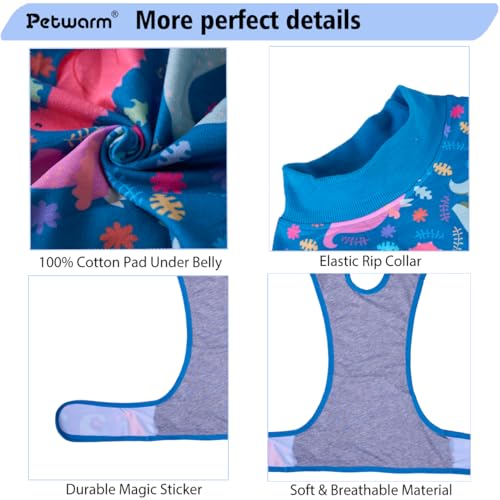 Image of PetWarm Dog Onesie After Spay, Dog Bodysuit, Substitute E-Collar and Cone, Pet Surgery Recovery Suit, Female Male Onesie for Dogs Spay Neuter, Dinosaur Pattern, Multi-Colored, S