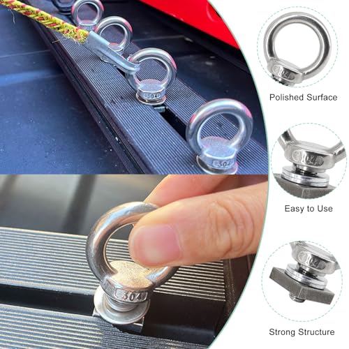 Image of 6pcs T Track Mount Tie Down Anchor Kit M6 for Roof Rack 304 Stainless Steel with Nuts & Lifting Eye Bolts for 4WD Awnings & Accessories