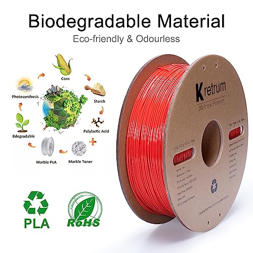 Image of Kretrum PLA Filament 1.75 mm 3D Printer Filament Dimensional Accuracy + /- 0.02 mm 1 KG 2.2 lbs Cardboard Spool 3D Printing Filament Fits for Most FDM 3D Printers Red
