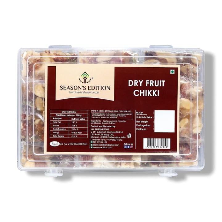 Image of Season Edition DryFruit Chikki with Saffron- 150g | Healthy Nutritious Delicious Crunchy Gajak Mithai with Goodness of Kaju Badam Pista Chikki Bar | Sweets Mixed Nuts Gift Pack | No Artificial Colors or Preservatives