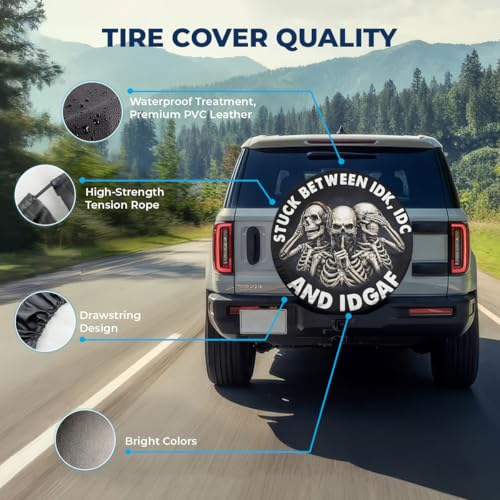 Image of GENANY Skull Scary Father's Day PVC Spare Tire Cover for RV Trailer, Waterproof, No Camera Hole, Size 14 Fits 24-27 Inch