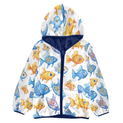 Colorful Cartoon Fish Toddler Fleece Jacket Girl Boys Hooded Fleece Jacket Coat Warm Outwear Zip-up 3-10T