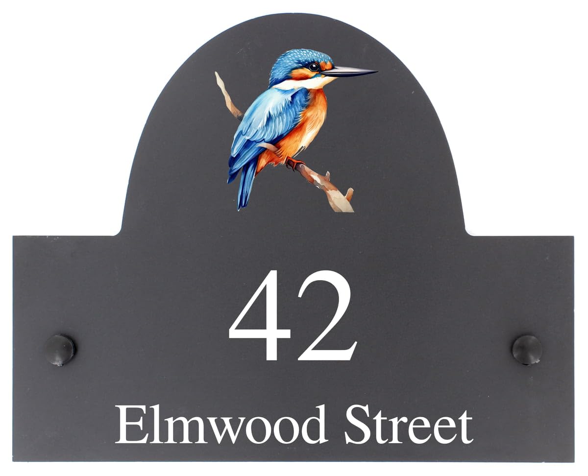 Personalised Kingfisher Bird Motif Arch Top Slate Sign - 25x20cm