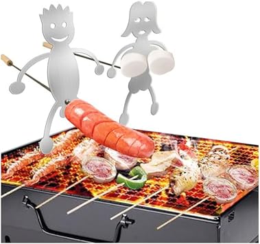 2Pcs Upgrade Hot Dog Roaster,Stainless Steel Hot Dog Marshmallow Roasters with Sticks,Campfire Sticks Barbecue Forks Funny BBQ Grill Accessories for Camping, Party, Family Dinner Screw-Retained
