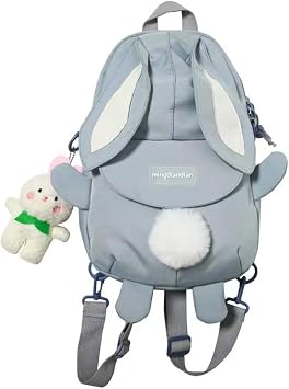 YUESUO Kawaii Bunny Ear Backpack Rabbit Backpack Cute Bear Pendant for Girl Teen Student School Bag Satchel Bookbag JK Blue,Medium