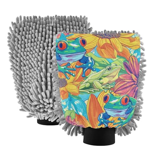 IOACIY Absorbent Microfiber Car Wash Drying Mitts, 2 Pack, Scratch-Free & Lint-Free, Rich Foam, Highly Absorbent, Double Sided, Wash Mitt Perfect for Car Washing, M, Frog (5)