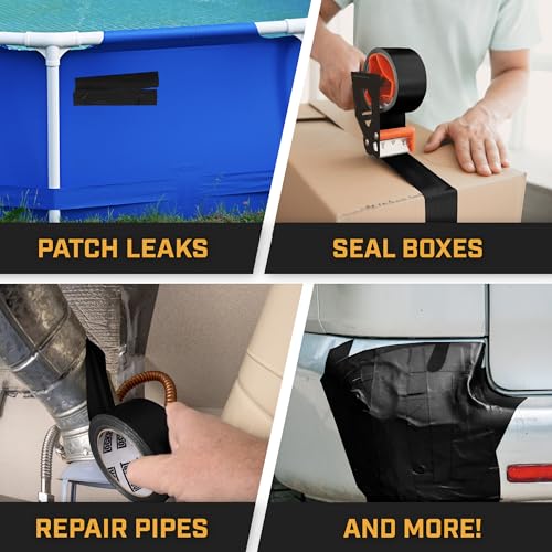 Image of Lockport Duct Tape Heavy Duty Waterproof,20 Yards x 2 Inch,Strong Adhesive Roll for Indoor & Outdoor Repair,No Residue,Tear by Hand - Duct Tape Bulk Value (Black, 6-Pack)