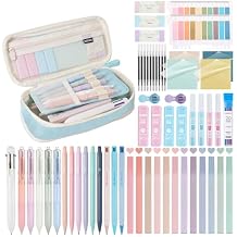 58 PCS Aesthetic School Supplies with Cute Pencil Case,12 Pastel Highlighters, 5 Gel Pens Black Ink,9 Mechanical Pencils for,Student Stationary,CollegeEssentials Gifts Blue