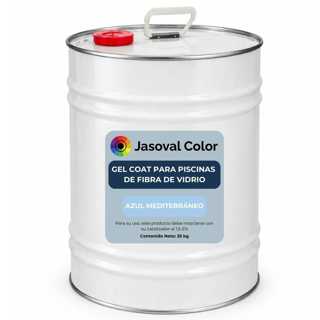 Gel Coat para Piscinas de Fibra de Vidrio y Poliester - Gel Coat (Top Coat) ISO/NPG Parafinado con Catalizador, Resistente al Cloro y Rayos UV (Azul Mediterráneo, 25 kg)