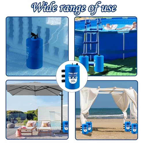 Pool Ladder Weights 30L Universal Large Pool Step Weights Sand Bag Waterproof 500D PVC Swimming Pool Weights for Above Ground and Inside Pool with Nylon Handle (Blue, 30L)