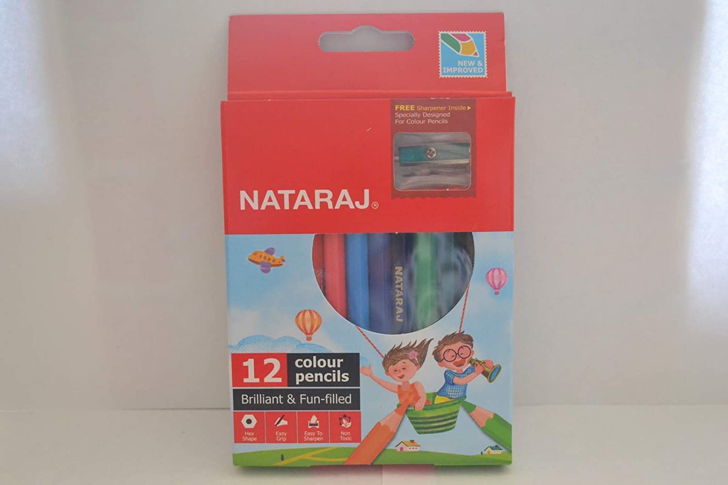 Nataraj Mini Colour Pencils for Travel - 12 Bright Colours with Sharpener