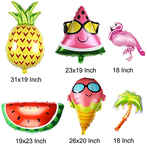 6Pcs Summer Foil Balloons -Hawaiian Themed Party Supplies Decorations Flamingo Pineapple Baby Shower Tropical Beach Pool Wedding Birthday Party Favors #TOP1