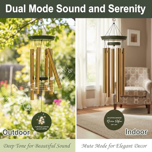 Image of Personalized 30 /36 inch Memorial Wind Chimes for Outside, Sympathy Gifts Wind Chime for Loss of Loved One, Beautiful Decor with Deep Tone, Ideal for Funeral, Remembrance & Bereavement, Produced in Texas