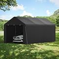 Carport, 10 x 20 Heavy Duty Carport Canopy with Removable Sidewall, Portable Garage with All-Season Tarp, Outdoor Storage Shelter Waterproof Car Canopy for Party Event Wedding Gathering (Black)