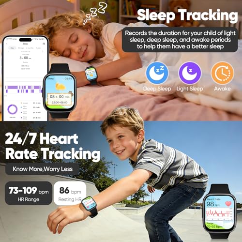 Smart Watch for Kids No APP/Phone Needed, HD Touch Screen Fitness Tracker with Heart Rate, Sleep Monitor, IP68 Waterproof Smartwatches with Pedometer, Alarm Clock, Gifts for Kids Ages 4-12 (Black) — view 5