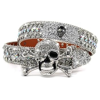 EVERBLTING Rhinestone Skull Belt Men Women Skull Rhinestone