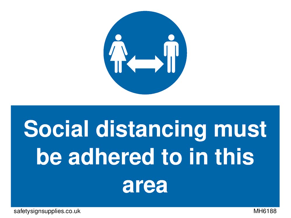 Pack of five - Social distancing must be adhered to in this area Sign - 100x75mm - A7L