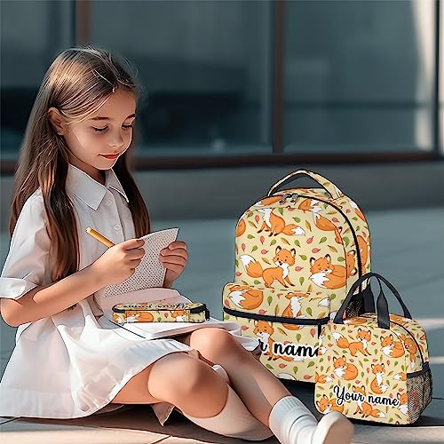 Personalized Fox Backpack with Lunch Box and Pencil Case for Girls Boys, 16 Inch School Bookbag with Adjustable Straps, Travel Bag Durable, Lightweight, Large Capacity2