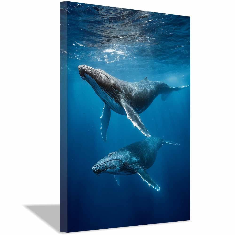 HOQIU Beautiful wall art Underwater Whale Scene canvas artwork for wall, art prints, For living room, bedroom, bathroom, dining room, painting and decor.(Multicolor)-70x100cm Framed