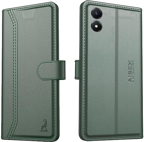 Image of AIBEX Compatible for Vivo Y02s Flip Cover Leather Finish | Inside TPU with Card Pockets | Wallet Stand | Complete Protection Flip Case - Green