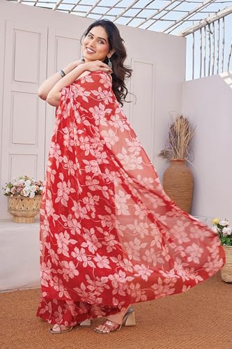 Image of MIRCHI FASHION Saree for Woman Chiffon Floral Printed | Lightweight Comfortable Daily Wear Women's Sari with Unstitched Blouse Piece (Available in 15 Colors)