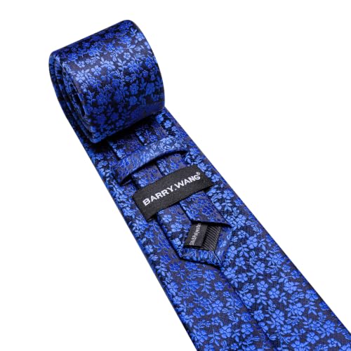 Image of Barry.Wang Flower Ties for Men Silk Woven Floral Tie Sets Necktie Handkerchief Cufflinks Wedding Party