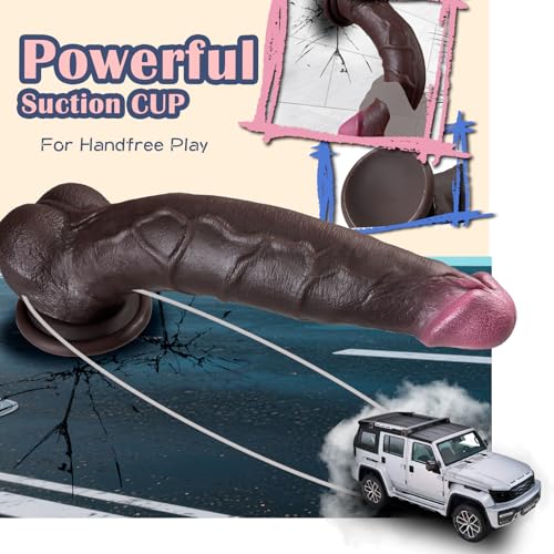 Image of 9.6in Realistic Black Dildo,Lifelike Realistic Curved Dildo for G Spot and Anal Play with Powerful Suction Cup,Silicone Dual Density,Adult Sex Toy for Women Men Couples