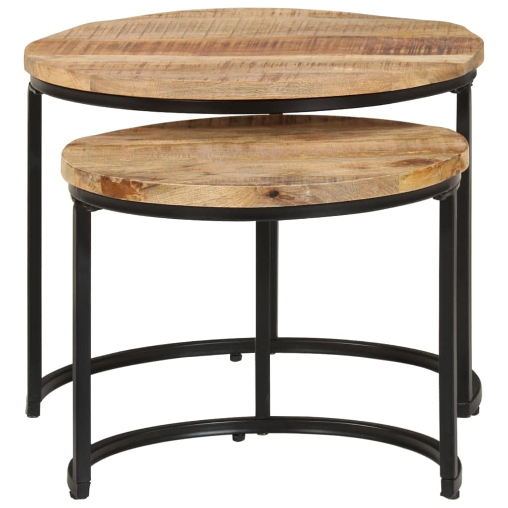 vidaXL 2X Madera Rugosa de Mango Mesas Apilables Auxiliar Consola Mesita Salón Lateral Té Café Sofá Sala de Estar Muebles Mobiliario