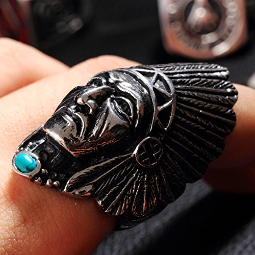 Image of HIJONES Unisex Stainless Steel Indian Chief Tribe Ring
