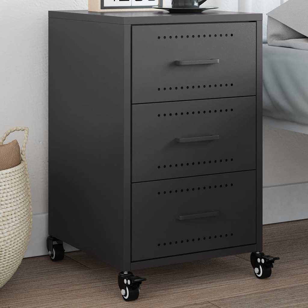 Table de Chevet Noir et Meuble de Rangement Industriel pour la Chambre