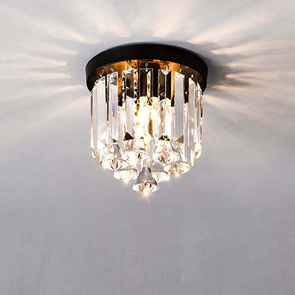 FYZDLAOR Luxury Mini K9 Crystal Flush Mount Ceiling Lighting Fixture,7.87",for Living Room Bedroom Cafe Bar Dining Room Club（E14）