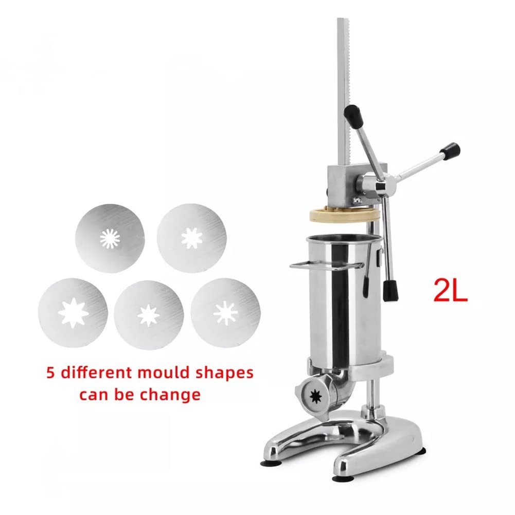Churro Maker Machine 2L Manuel Commercial Espagnol Donut Churrera en Acier Inoxydable 5 moules, équipement de collation Verticale Verticale