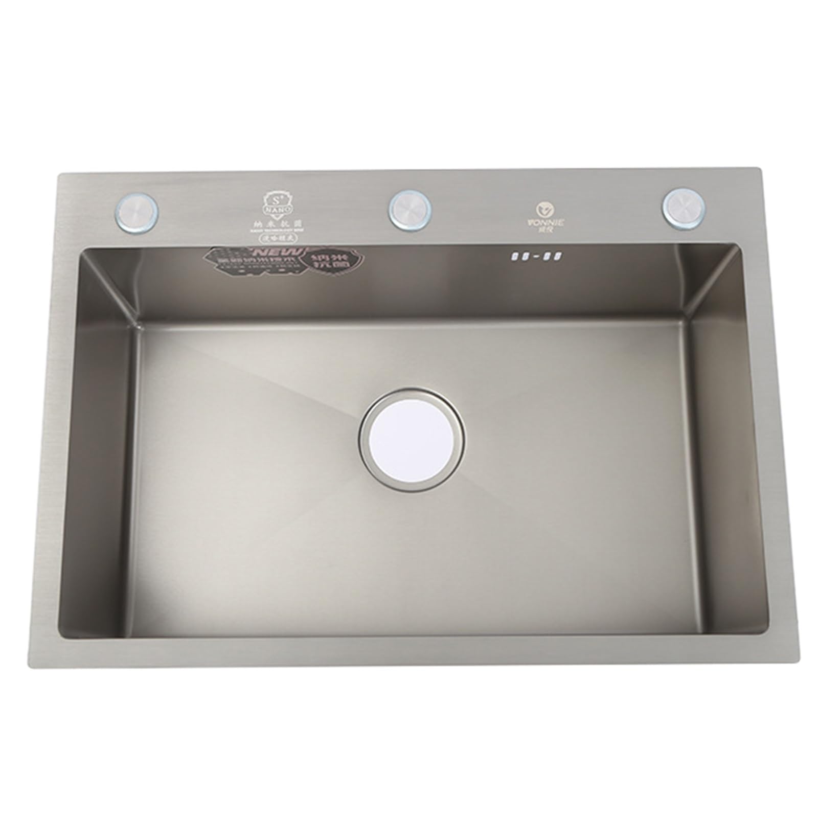 Évier de cuisine encastré 75x45 cm en acier inoxydable argenté avec une seule grande cuve