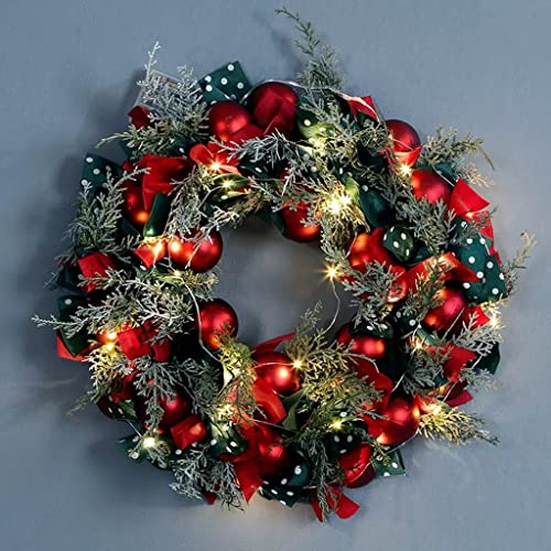 Couronnes de Noël artificielles pré-éclairées à piles avec baies rouges