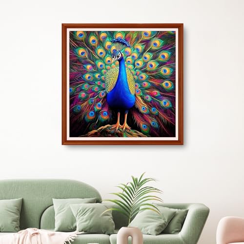 Image of Hopeart Stamped Cross Stitch Kits for Beginner Embroidery Kits for Beginners Adults DIY 11CT Cross Stitch Patterns Needlepoint Kits Crossstitching Kits-Colorful Peacock 18x18 inchs