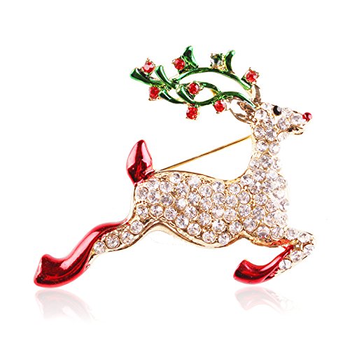 Image of Christmas Brooch Pins Crystal Christmas Tree Snowflake Jingle Bell Reindeer Enamel Brooches Holiday Party Gift for Women
