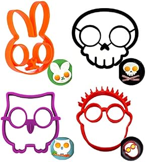 Suuwwn Silicone Egg Rings Non Stick Moulds Pancake Mold Fried Ring Cooking Circle Cooker Heat-Resistant Crumpet Cartoon 4pcs, orange, red, black, purple