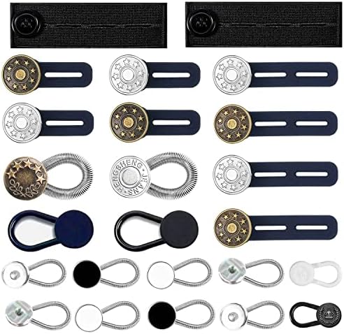 24 Pcs Extender Button Set, Flexible Adjustable Elastic Waist Extender Button, Invisible Collar Neck Extenders, No-Sew Extend Buttons for Women and Men's Pants Jeans Skirts Clothing Supplies
