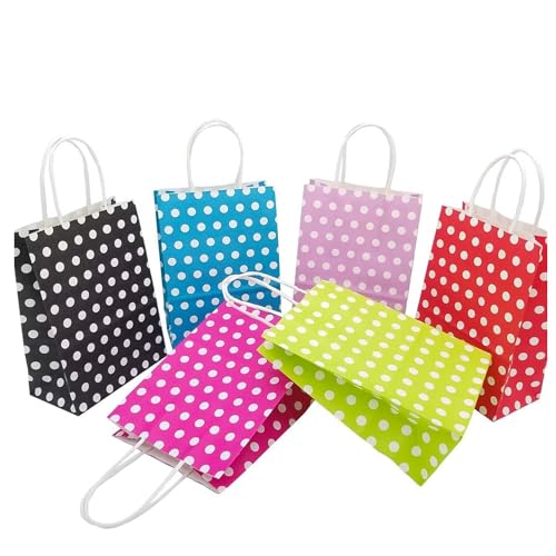 Image of Aakriti Paper Gift Bags with Handles | Polka Dot Pink Party Favor Bags | Reusable Goodie Bags for Kids Birthday, Baby Shower, Wedding, Festivals, Holiday Celebrations | Eco-Friendly Return Gift Packaging | 10x8x3 Inch (Pack of 10)