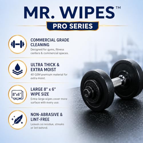 Image of MR. WIPES Premium Bulk Wet Wipes - 1000 Count per Roll (4 Rolls), Gym & Fitness Equipment, Commercial Use, 8 inch x 6 inch Sheet, Pro Series 40 GSM