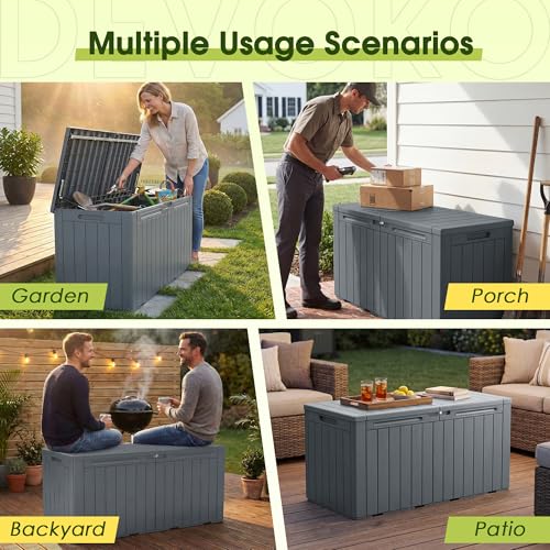 Image of Devoko 100 Gallon Outdoor Storage Box, Waterproof Deck Box Lockable (Gray)