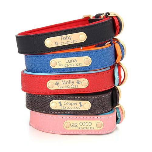 BHSQU Personalized Dog Collar Custom Engraved Neoprene Padded Litchi PU Leather Adjustable for Small Medium Large Dogs (XS: Adjustable 10.04-12.4 Neck Width 0.59)